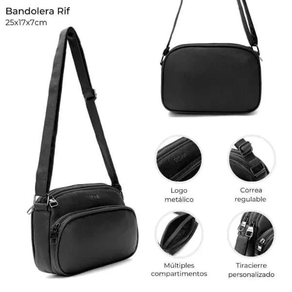 Bandolera Rif// NEGRO / 3 cierres  cod: 39869