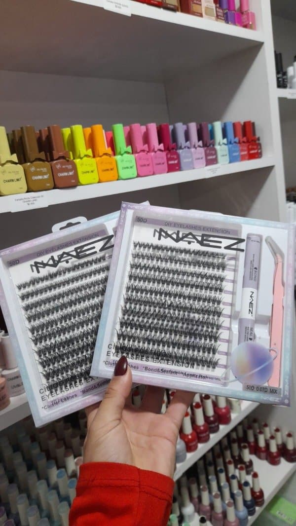 Kit de pestañas en grupo con pegamento y pinza 50D 0.07D MIX NAEZ